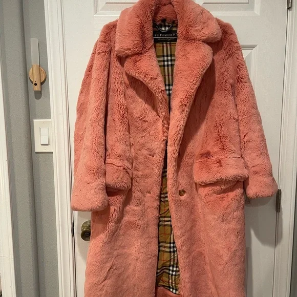 Burberry Pink Teddy Faux Fur Coat - Picture 5 of 14